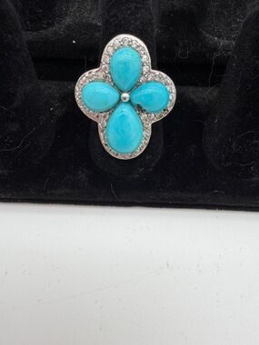 Sterling Silver Turquoise 4-Stone Cross Ring 925 Cabochon Bubble Southwest Sz 5